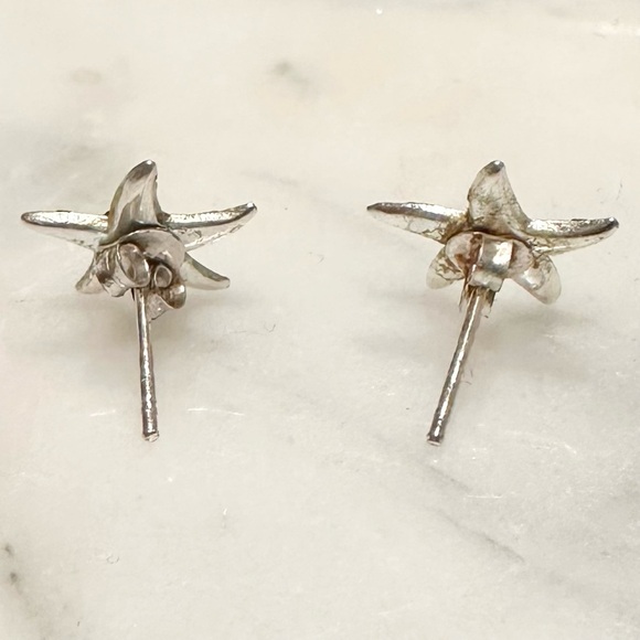 Sterling Silver Turquoise Rhinestone Starfish Stud Earrings Crystals Sparkle - Picture 4 of 6